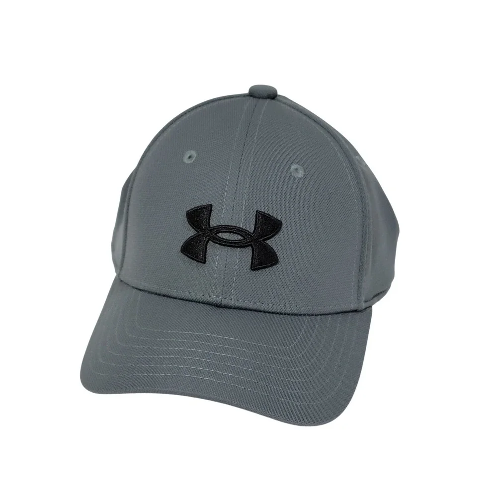 Under Armour Blitzing Hat Boys YSM-YMD Fitted Grey Black A-Flex‎ Stretch Sports